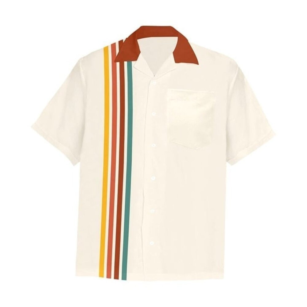 Retro Striped Men's Bowling Style Shirt 1950s 1960s, NWT